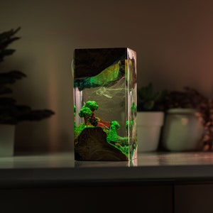 VILLAGE LANDSCAPE Harzlampe, Epoxidharz-Kunst, handgemachtes Harz-Holz, personalisiertes Geschenk für Dekor Haus Bild 10