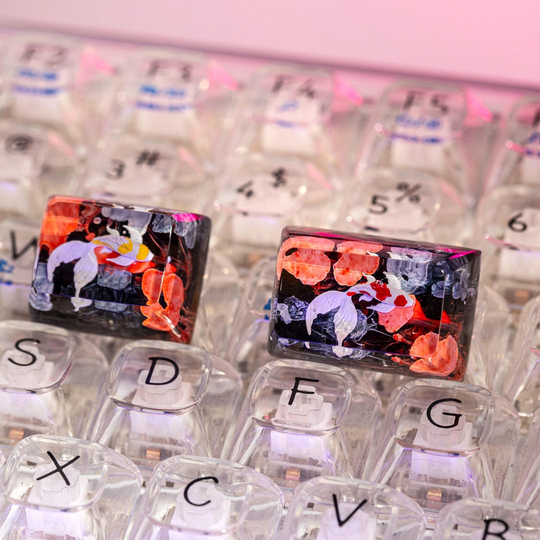 Black Orange Koi Artisan Keycap, Custom Keycaps, Koi Fish Resin Keycap ...