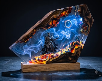 Magic Ring Resin Lamp, Dark Lord Diorama Lamp, Epic Dark Fantasy Night Light, Epoxy Desk Decor, Gift for Boyfriend, Unique Gamer Room Decor