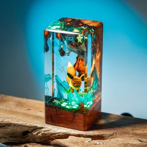 PIKACHU Pokemon Epoxy Lamp, Custom Epoxy Resin Lamp, Resin and Wood Night Light, Custom Night Light, Personalized Night Light Evee