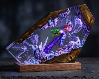 Green Alien Warrior Resin Lamp | Diorama Epoxy Lamp| Custom Epoxy Night Light | Anime Gamer Desk Decor | Gamer Gift, Unique Home Lighting