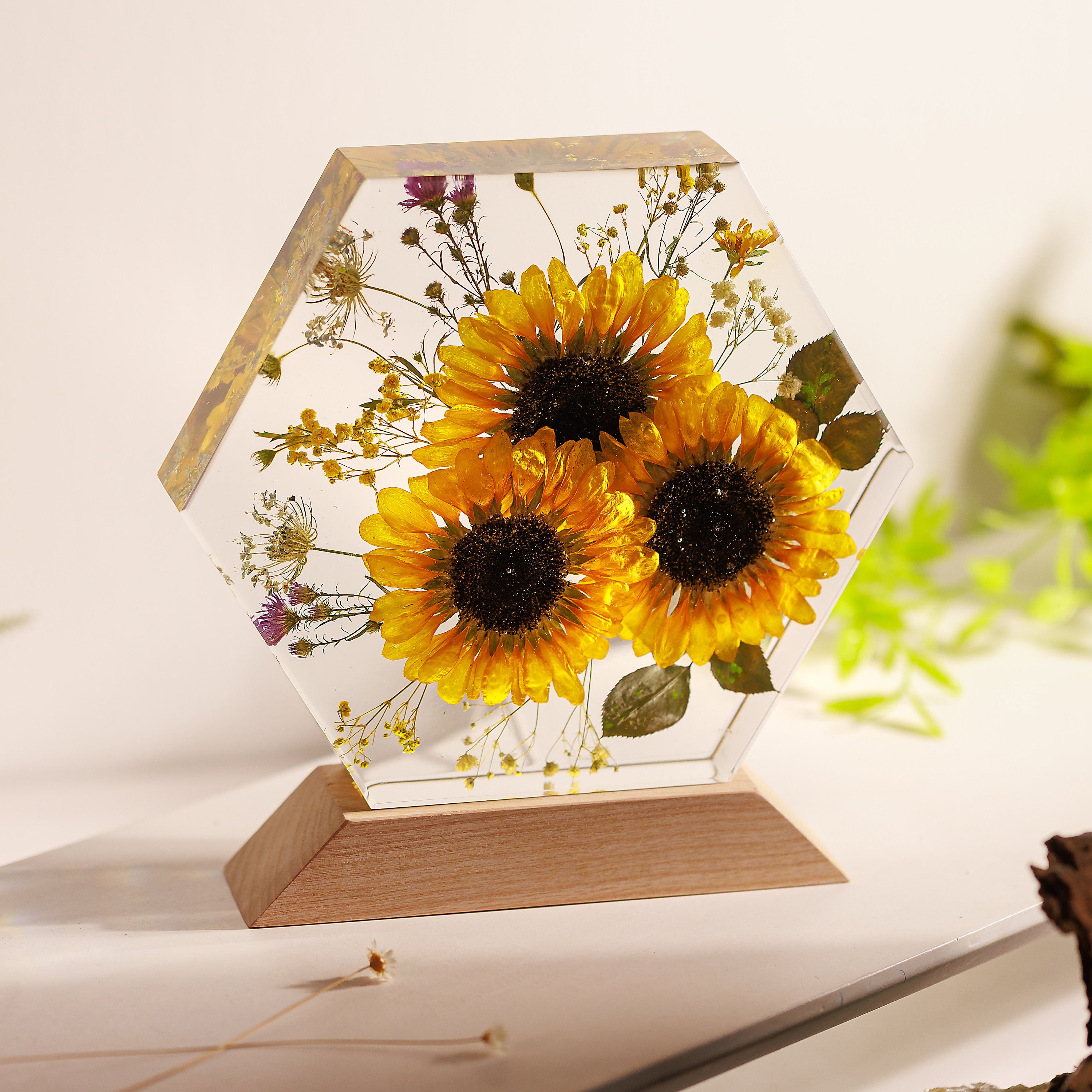 SUNFLOWERS Resin Lamp, Custom Flower Night Light, Rose Epoxy Resin
