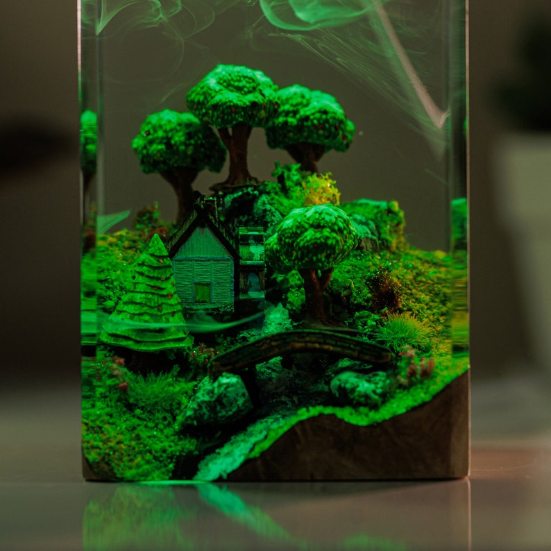 VILLAGE LANDSCAPE Harzlampe, Epoxidharz-Kunst, handgemachtes Harz-Holz, personalisiertes Geschenk für Dekor Haus Bild 9