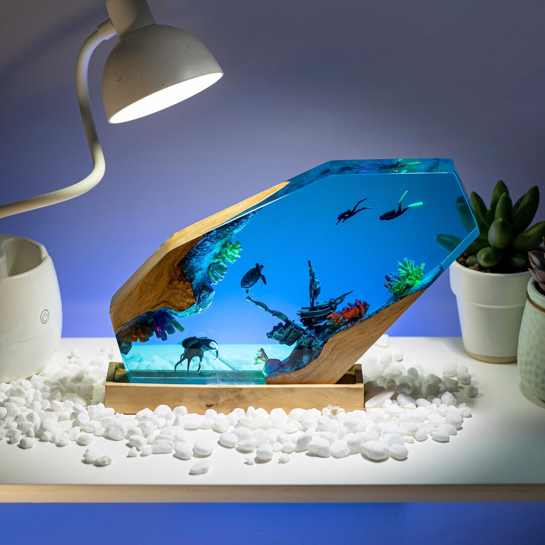 SHIPWRECKED Resin Lamp, Ocean Epoxy Lamp, Resin Desk Lamp, Desk Lamp ...