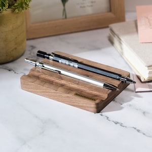 Custom Desk Pen Holder, Wood Pen Tray, Minimalist Pen Tray, Artisan Pen Holder for Desk, Wooden Pencil Holder