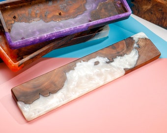 PEARL RIVER Artisan Wrist Rest, Resin Keyboard Wrist Rest, Custom Wooden Resin Wrist Rest, Custom Keyboard Wrist Rest, Handmade Gift