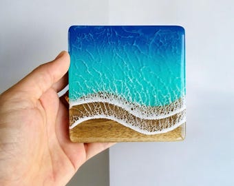 オーシャンウェーブ樹脂製ウッドコースター、ビーチドリンクコースター