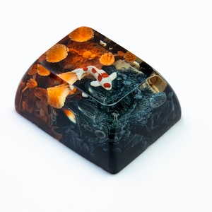 Black Orange Koi Artisan Keycap, Custom Keycaps, Koi Fish Resin Keycap, Koi Fish Space Bar, ESC Keycap For Cherry MX Keyboard, Gift For Dad