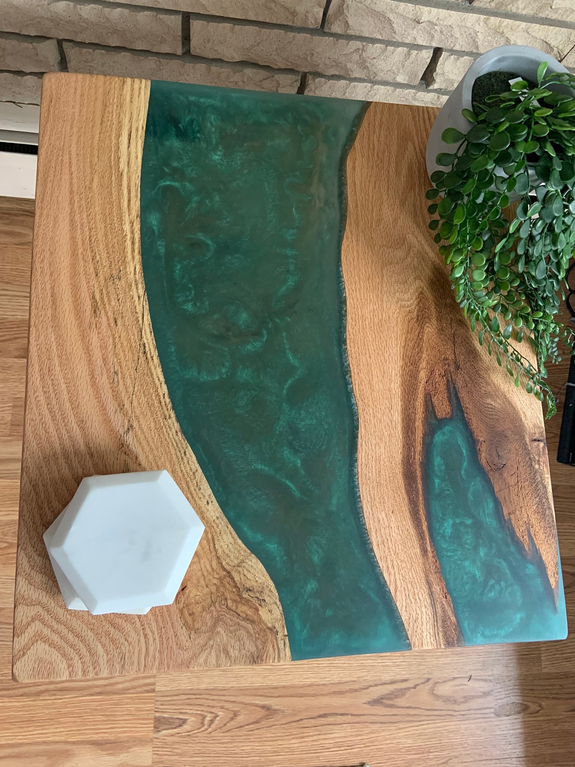 Live Edge River Table Emerald Green Epoxy Resin Side Table | Etsy