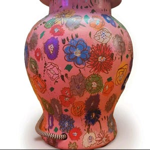 Fabulous handpainted floral lamp,pink ceramic lamp, handpainted lamp base with decorative flowers, unique vintage lighting, one off design