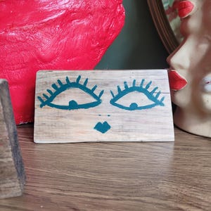 Hand-Painted Wood Block Faces – Whimsical Boho Folk Art Decor | Abstract Minimalist Expression Art | Unique Handmade Gift | Shelf Decor