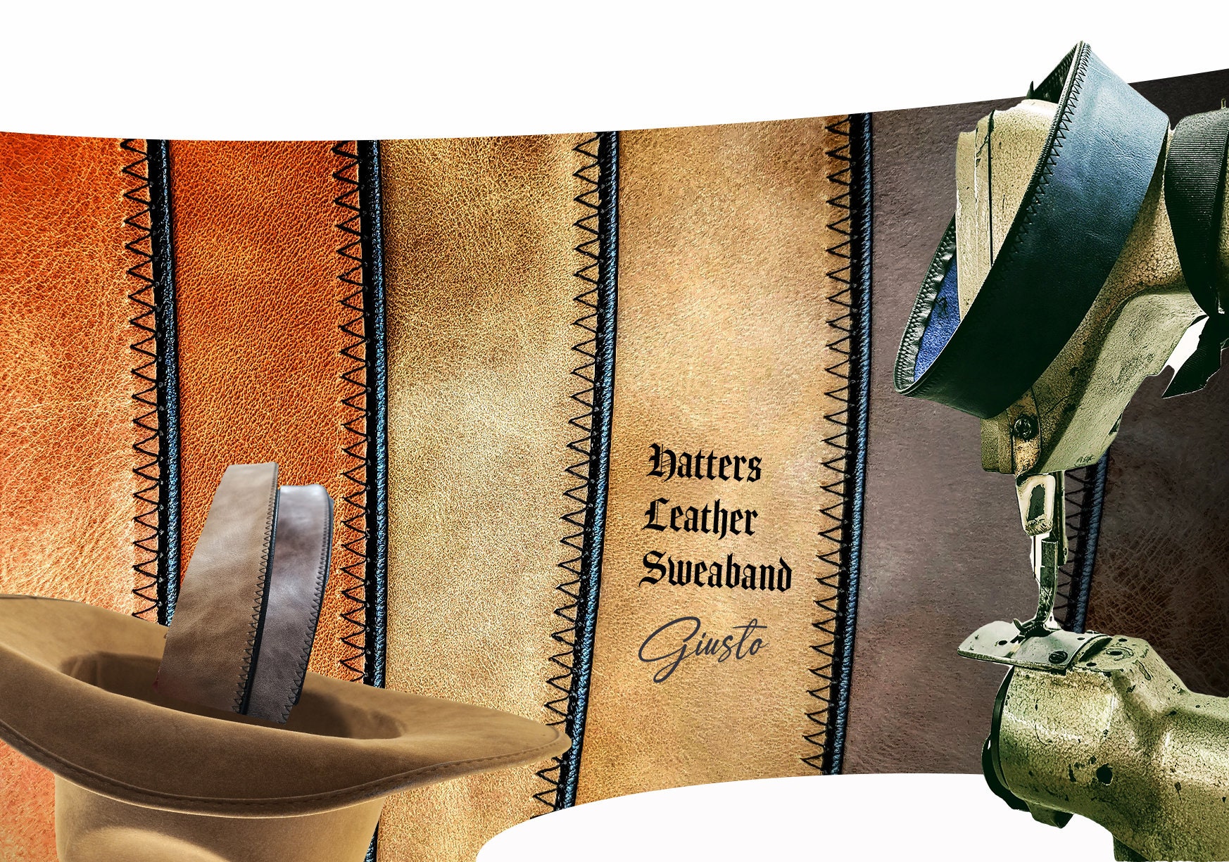 Hat Leather Sweatband  - Rustic Distressed Leather - 4 Colors