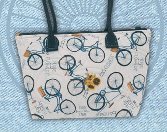 Quilted Bicycle Handbag, Bikers Tote Bag Sunflowers