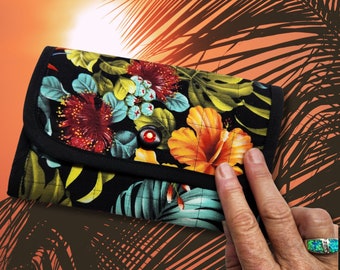 Hawaiian Quilted Tri-folded Wallet, Hawaiian Flowers Fabric Wallet