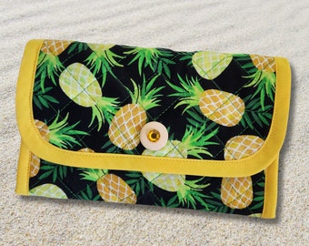 Pineapple Quilted Fabric Wallet, Tri-fold Fabric Wallet with Pineapples