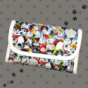 Cartera acolchada con gatos divertidos, cartera de tela con tres pliegues con gatos lindos