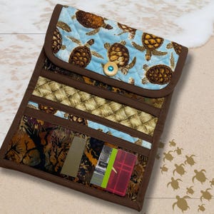 Cartera acolchada con forma de tortuga, cartera marrón de tres pliegues con forma de tortuga, cartera de tela con tortugas