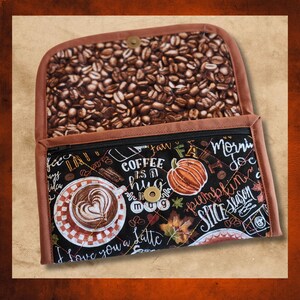 Cartera acolchada de tres pliegues para amantes del café, cartera de tela Coffee Time
