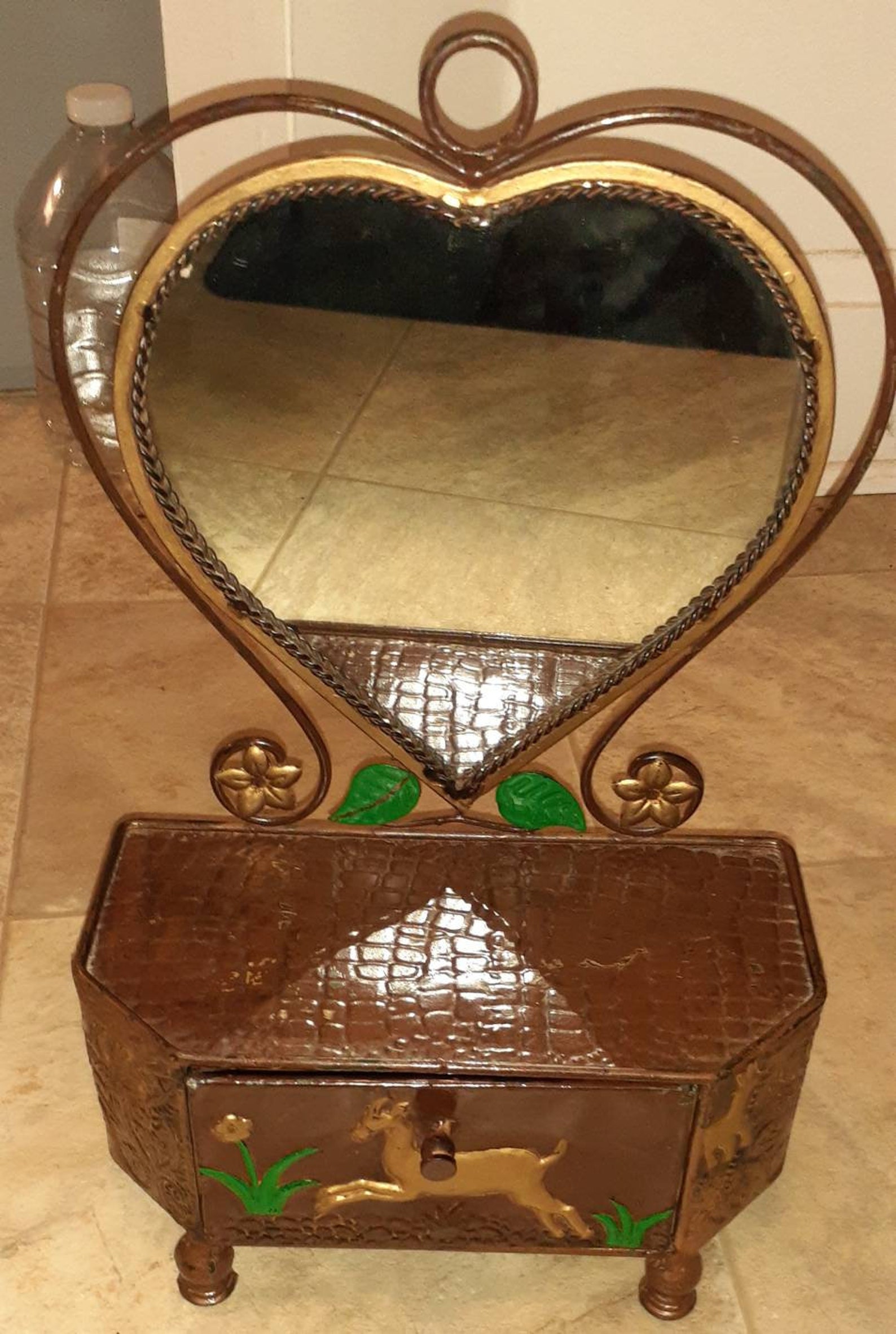 Vintage Desktop Vanity with Heart Shaped Flower Mirror and Etsy