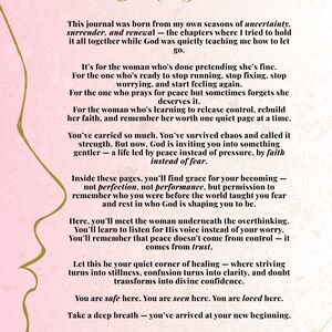以下が含まれることがあります： 「Welcome, Beautiful Soul」と書かれた日記。ピンク色の背景に書かれたテキストは、自己反省、信仰、そして心の平和を見つけるためのガイダンスを提供しています。デザインには様式化された女性のプロフィールが含まれています。