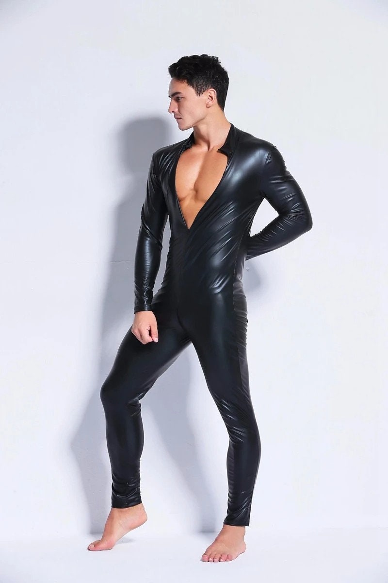 Black Latex Catsuit for Men, Latex Bodysuit for Men, Latex Cosplay Costume, Latex PVC Dress