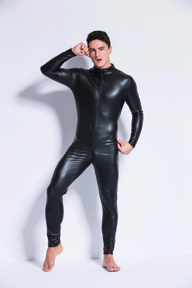 Black Latex Catsuit for Men, Latex Bodysuit for Men, Latex Cosplay Costume, Latex PVC Dress