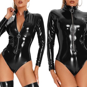 Latex Plus Size Bodysuit on zipper Bodycon Catsuit Big size PVC Leather 5X  size