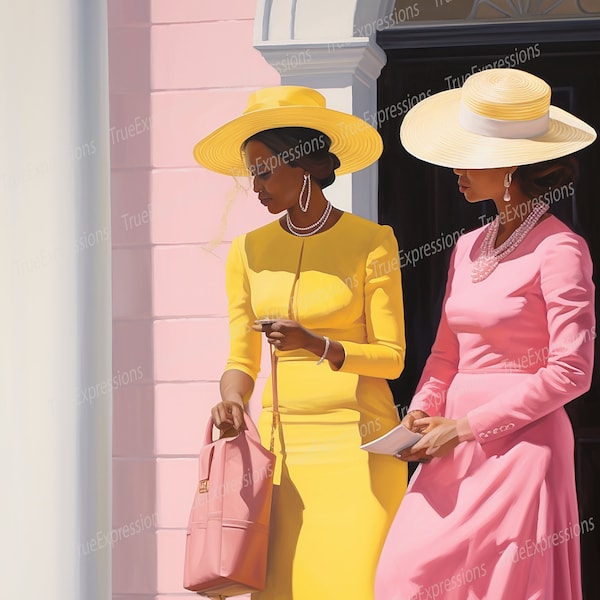 Leaving Church, AI Art, Christian, Faith, Fashionable Woman in Pastel Colors Outside Church Digital Downloadable, Instant PNG Download