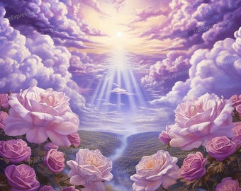 Sweet Rose, AI Art, Christian, Funeral, White, Roses, Pink, Purple, Heaven, Flowers, Digital Downloadable, Instant PNG Download