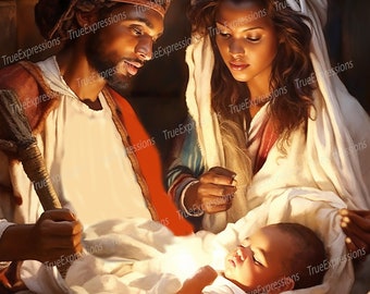 A Child is Born III, AI Art, Christian, Faith, Christmas, Jesus, Joseph, Mary, Baby Jesus, Digital Downloadable, Instant PNG Download