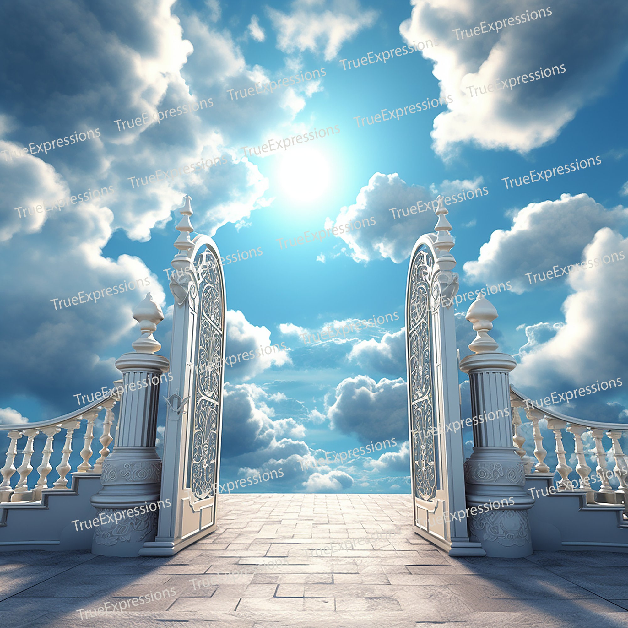 Heavenly Gates Memorial Background: Christian Funeral, White