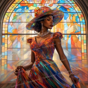 Glasreflectie, AI-kunst, christen, geloof, senior, vrouw die in de kerk predikt Digitale downloadbaar, Instant PNG-download