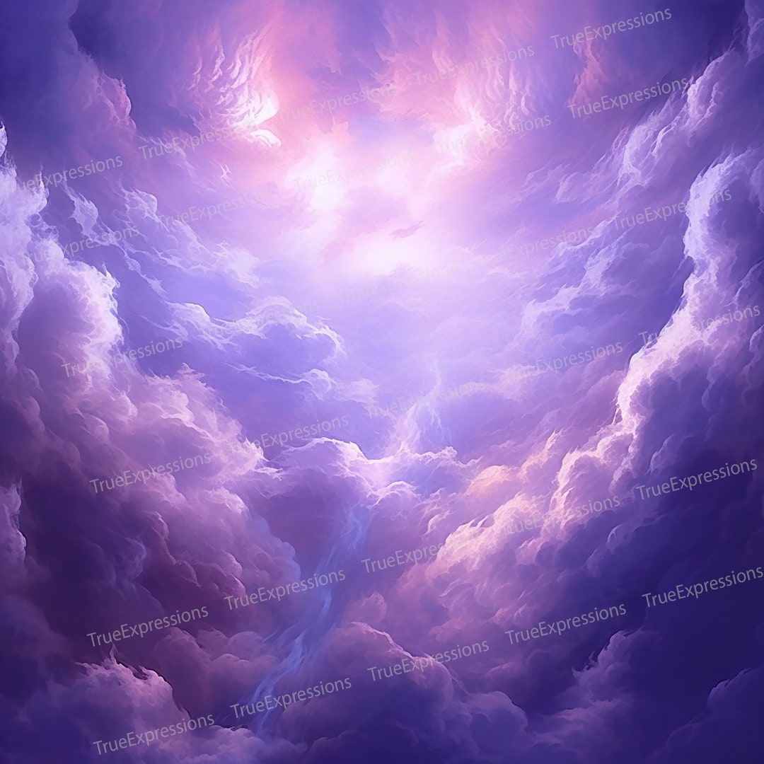Purple Heavenly Clouds, AI Art, Christian, Funeral, Purple, White