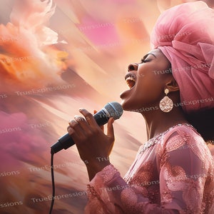 In The Spirit II, AI Art, Christian, Faith, Speaking, Singing, Woman Praising in Church Digital Downloadable, Instant PNG Download