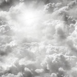 Nubes Blancas Celestiales II, Arte AI, Cristiano, Funeral, Blanco, Cielo de Nubes, Memorial, Fondo Digital Descargable, Descarga PNG Instantánea