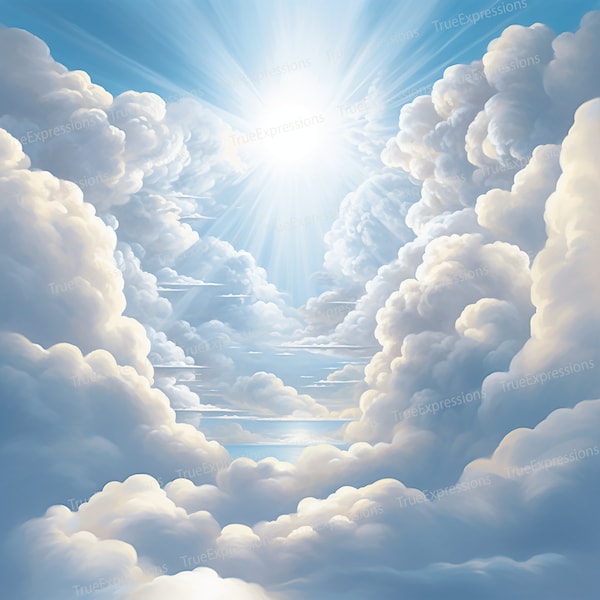 Heavenly White Clouds, AI Art, Christian, Funeral, White, Clouds Heaven, Memorial, Background Digital Downloadable, Instant PNG Download