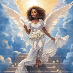Flower Angel, AI Art, Christian, Faith, Wings, Angel, Black, Wings, Female, Digital Downloadable, Instant PNG Download