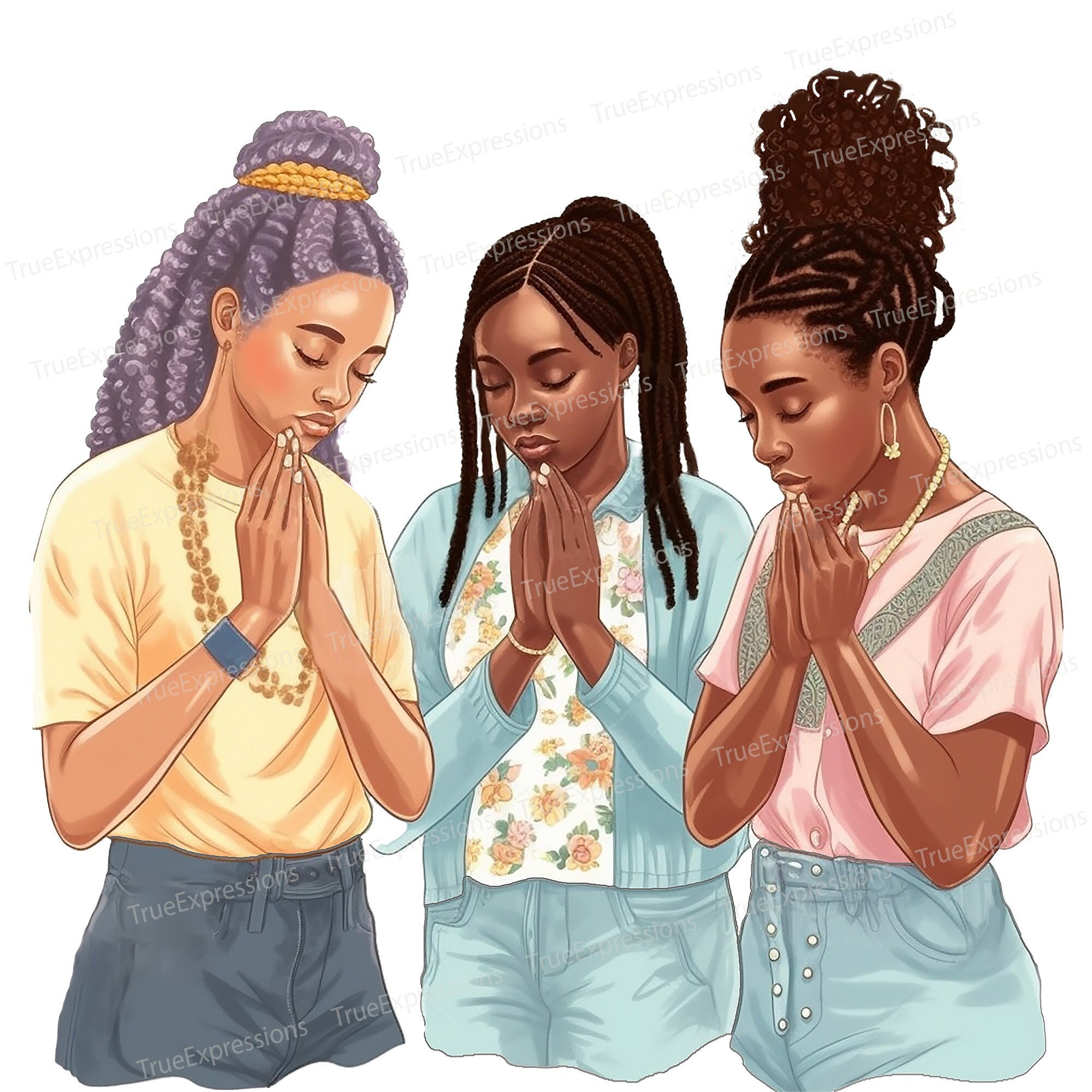 Praying Teens PNG: Christian AI Art (Digital Download)