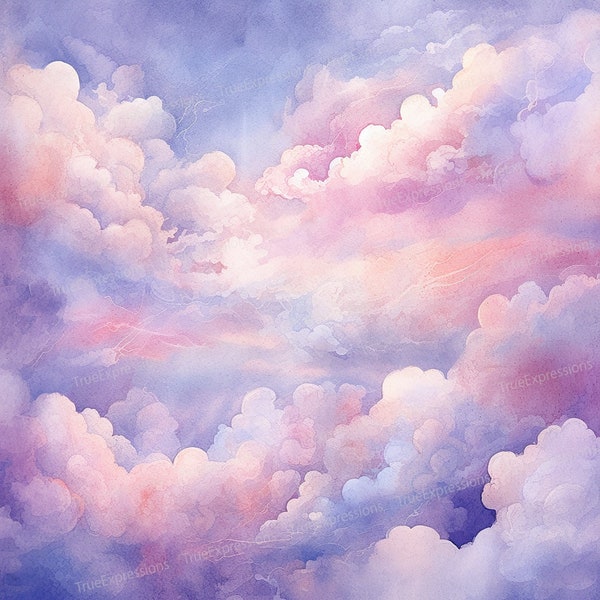 Color Clouds, AI Art, Christian, Funeral, Memorial, Lavender, Pink, White, Heaven, Digital Downloadable, Instant PNG Download