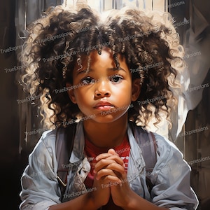 Querido Jesús II, Arte AI, Cristiano, Fe, Niño rezando en la iglesia, Descarga digital infantil, Descarga PNG instantánea