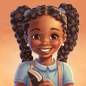 Schüler des Wortes, AI Art, christlich, Glaube, schwarzes Mädchen, Kirche, Kinder, digital herunterladbar, sofortiger PNG-Download