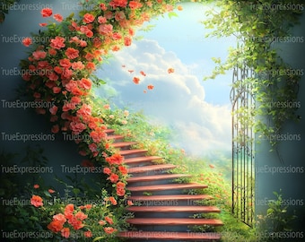Floral Stairs to Heaven AI Art - Memorial PNG (Digital Download)