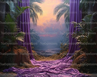 Palm Sunday Welcome, Christian, Faith, Jesus, Palm Trees, Purple Cloaks, AI Digital Downloadable, Instant PNG Download