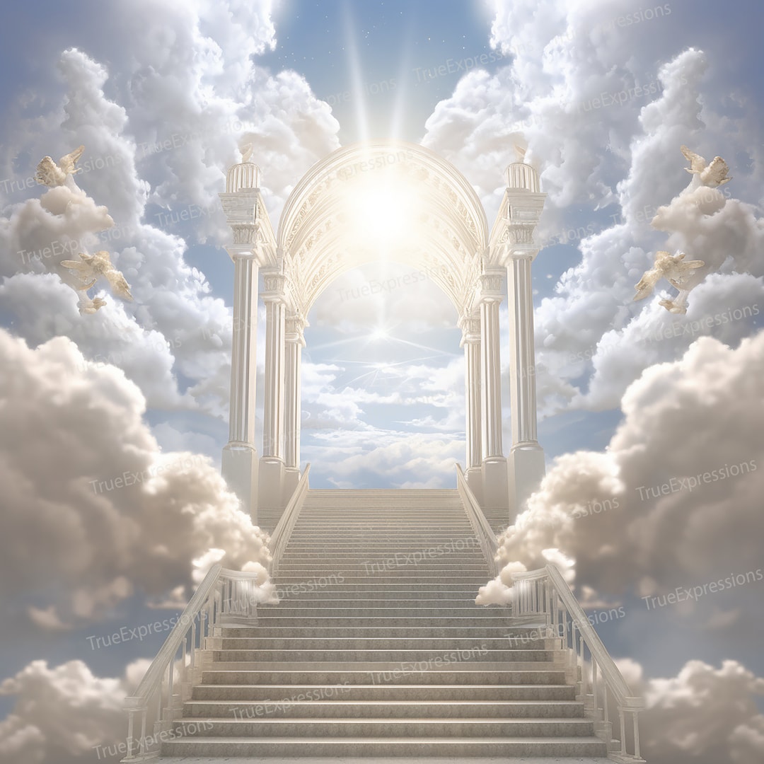 Bright Clouds, AI Art, Christian, Funeral, White, Blue, White, Arches ...