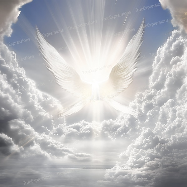 Bright Heavenly Wings I, AI Art, Christian, Funeral, Wings, White, Heaven, Memorial, Digital Downloadable, Instant PNG Download