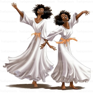 Two Praise Dancers, Printable AI, Christian, Faith, Church, Digital Downloadable, Praise Dance, Singing, Instant PNG Download