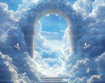 Heavenly Arch AI Art Print: Clouds & Doves (PNG Digital Download)