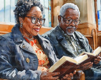 Senior Couple in Church Art Print: Christian AI Image (Digital Download)