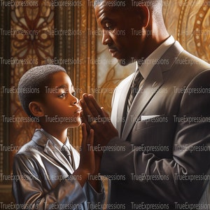 Teach Them How, AI Art, Christian, Faith, Vater, Sohn, Afroamerikaner, schwarz in der Kirche, digital herunterladbar, sofortiger PNG-Download
