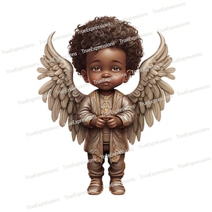 Jonge biddende engel XI, geloof, man, engel zwart, melanine, jongen, kerk clipart, digitaal downloadbaar, AI kunst, Instant PNG downloaden